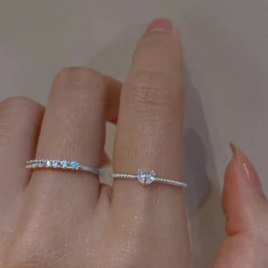 2 peças Anel Prata  com Decoração de Zircão