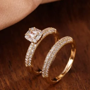 2 peças de anel Dourado ou Prata de decoração de zircônia