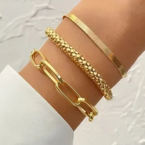 3 Peças Conjunto Minimalista Pulseira De Corrente