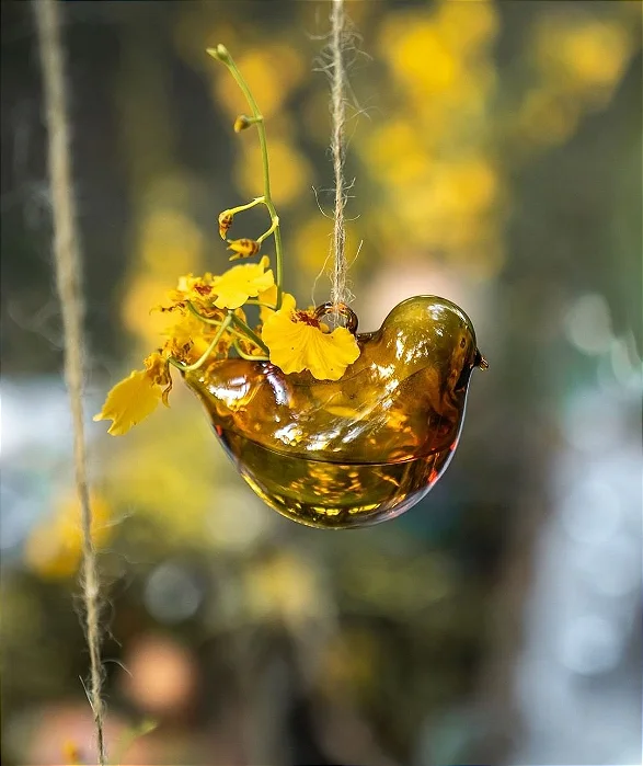 Vaso Pássaro em Vidro Âmbar Pequeno