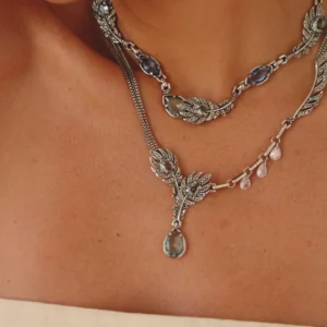 Colar Pavão Longo - Prata Vintage
